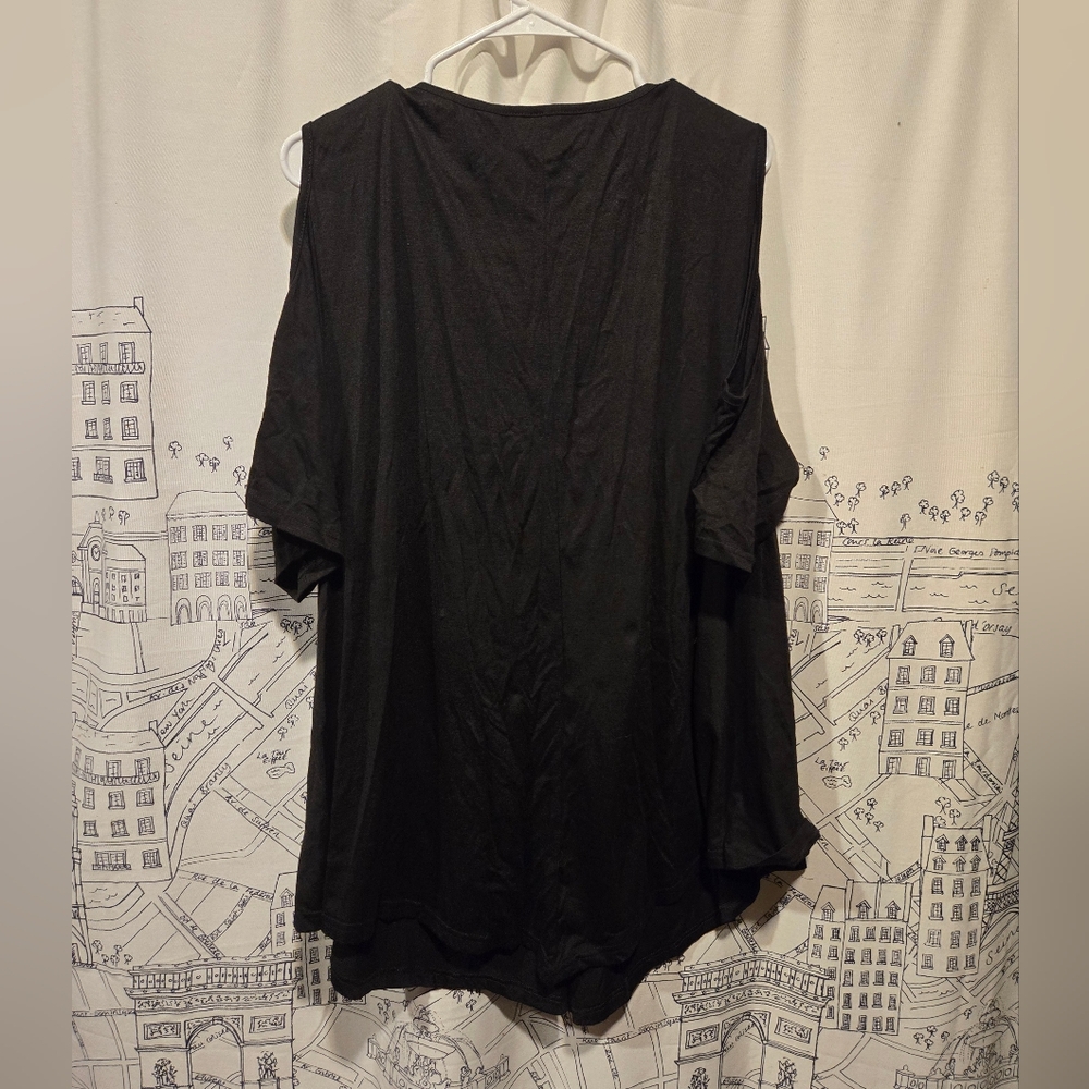 NWOT Women's Black Peep Shoulder Lace Up Shirt Blouse Size 2X - Picture 8 of 8